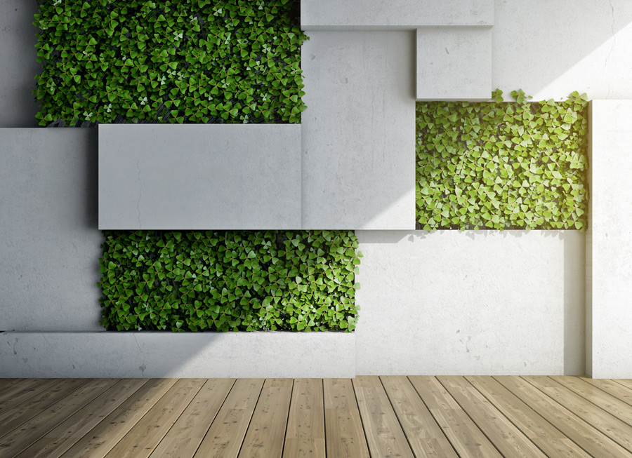 architectural interior green wall with artificial plants